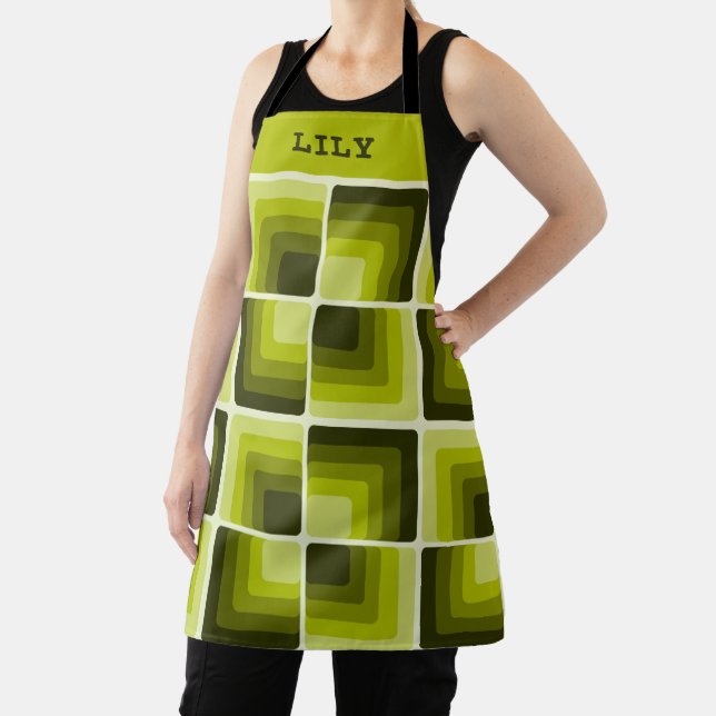 70s Rainbow Squares Monochrome Green Schürze (InSitu)