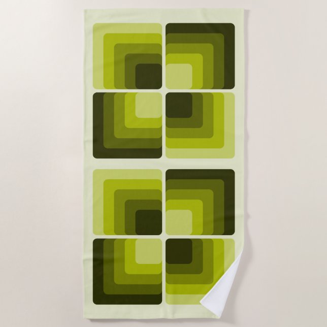 70s Rainbow Squares Monochrome Green Strandtuch (Vorderseite)