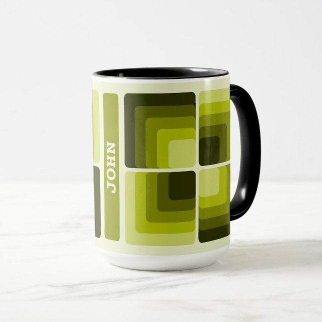 70s Rainbow Squares Monochrome Green Tasse (VorderseiteRechts)