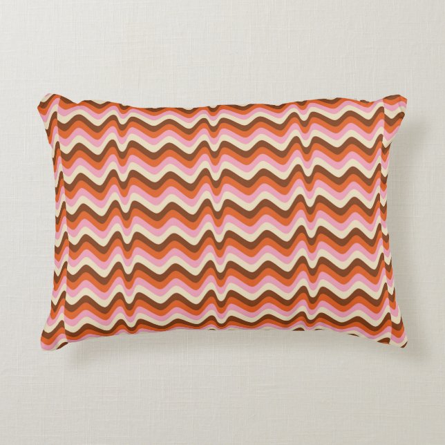 70s retro brown and pink wave pattern  dekokissen (Vorderseite)