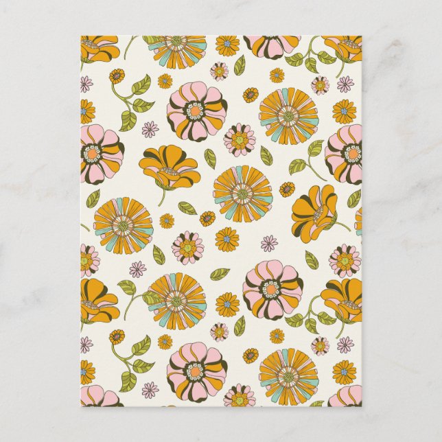 70's Retro Floral Pattern Postkarte (Vorderseite)