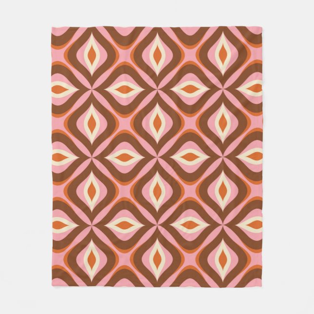 70s Retro Seamless Pattern in Orange,  Brown,  Pin Fleecedecke (Vorderseite)