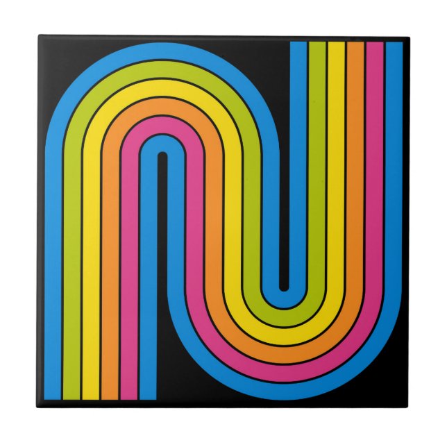 70s Retro Vintage Style Geometric Design Fliese (Vorderseite)