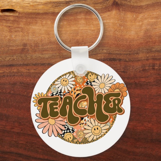 70s Style Floral "Teacher" Appreciation Schlüsselanhänger (Rückseite)