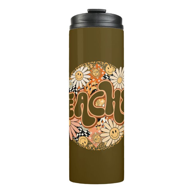 70s Style Floral "Teacher" Appreciation Thermosbecher (Vorderseite)
