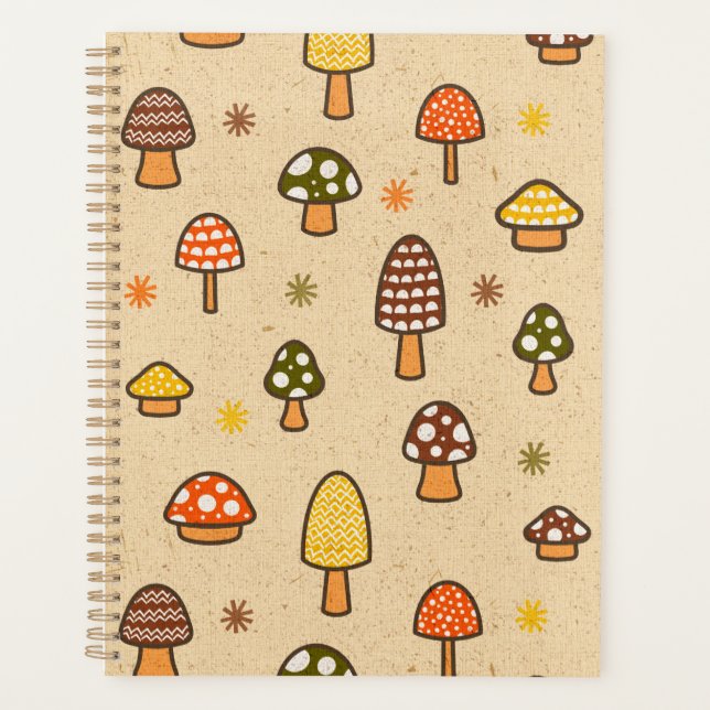 70s Style Retro Mushrooms Spiral Notebook Planer (Vorderseite)