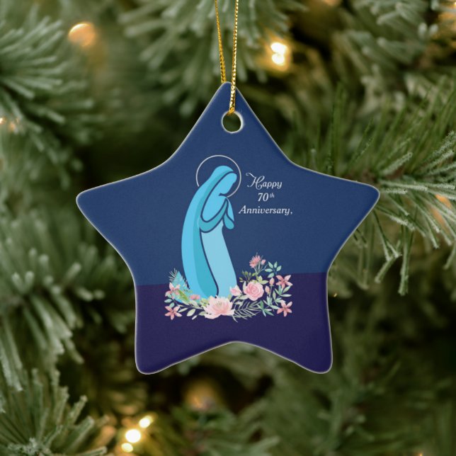 70th Anniversary of Religious Life Nun Pink Flower Keramik Ornament (Baum)