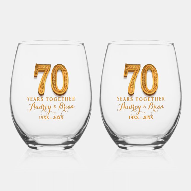 70th Anniversary Personalized Weinglas Ohne Stiel (Vorderseite)