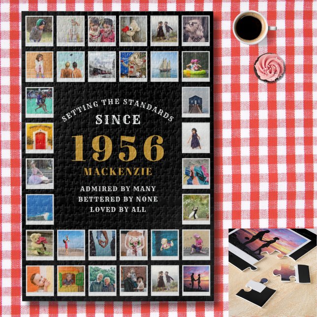 70th Birthday 1956 Family Memories Photo Collage (1956 photo collage jigsaw puzzle. Background red and white check tablecloth)