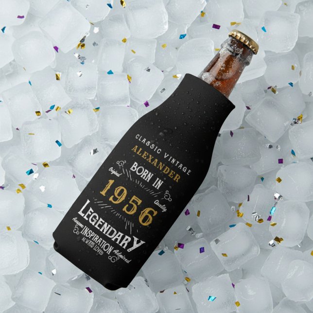 70th Birthday 1956 Name Legend Chic Black Gold Flaschenkühler (Born 1956 bottle cooler on ice.)