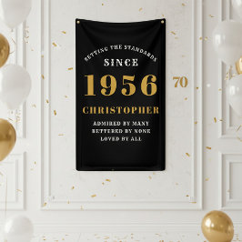 70th Birthday Born 1956 Add Name Black Gold Banner
