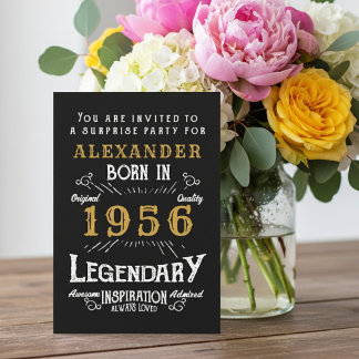 70th Birthday Born 1956 Black Gold Retro Vintage Einladung