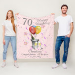 70th Birthday Celebration Pink Fleece Blanket<br><div class="desc">Stylish 70th Happy birthday, weißer Tag. Feys an ice bucket with a bottle of fizz, flute glasses, ballons and confetti all wir pale pink background with silver colored text. Perfect a gift to celebrate a 70th birthday, something that they can cherish and snuggle up with. would be an ideal gift...</div>