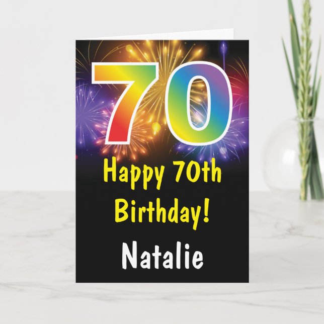 70th Birthday Colorful Rainbow Fireworks Card Karte (Vorderseite)