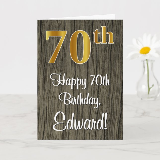 70th Birthday: Elegant Falsch Gold Look #, Falsch  Karte (Kleine Pflanze)