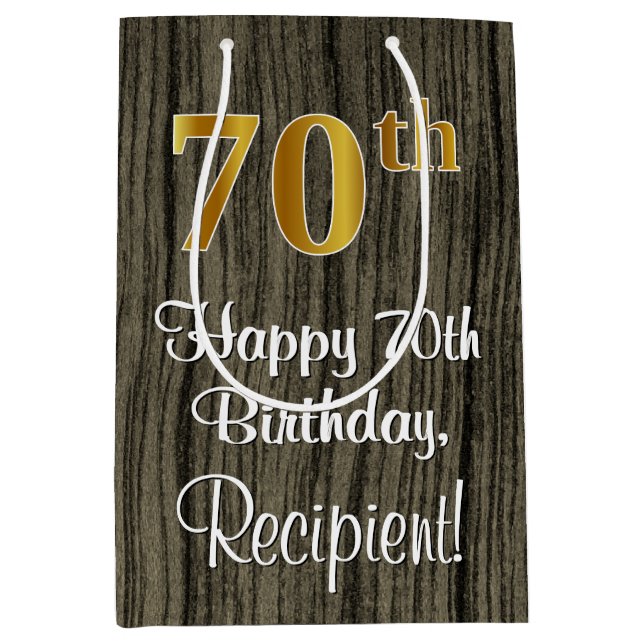 70th Birthday: Elegant Falsch Gold Look #, Falsch  Mittlere Geschenktüte (Vorderseite)