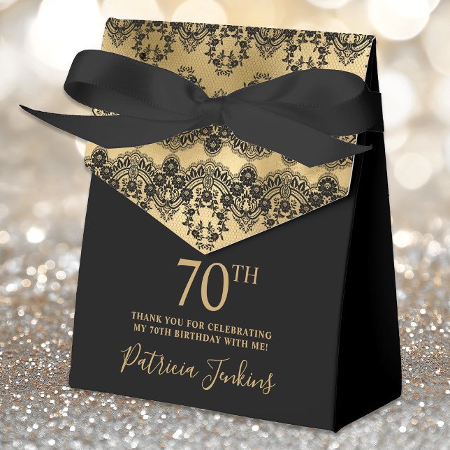 70th Birthday Elegant Gold Lace Thank You Geschenkschachtel (Von Creator hochgeladen)