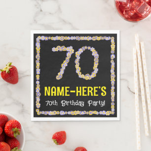 70th Birthday: Floral Flowers Number, Custom Name Serviette