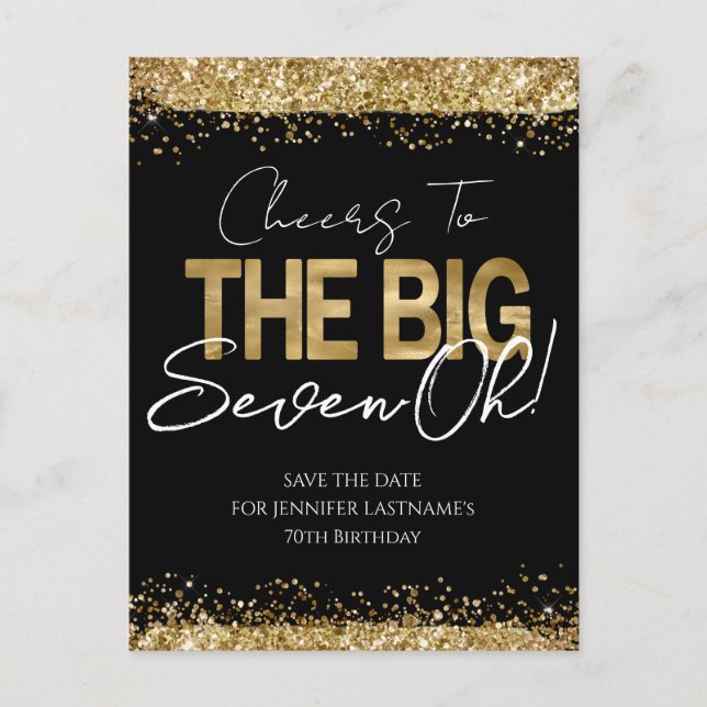 70th Birthday Gold Black Enregistrer la date Carte (Devant)