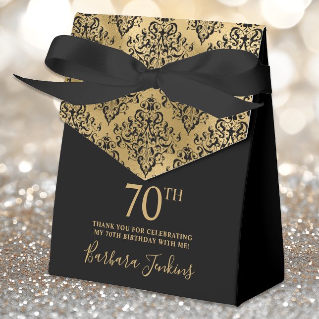 70th Birthday Gold Damask Thank You  Geschenkschachtel (Von Creator hochgeladen)
