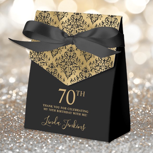70th Birthday Gold Damask Thank You Geschenkschachtel (Von Creator hochgeladen)