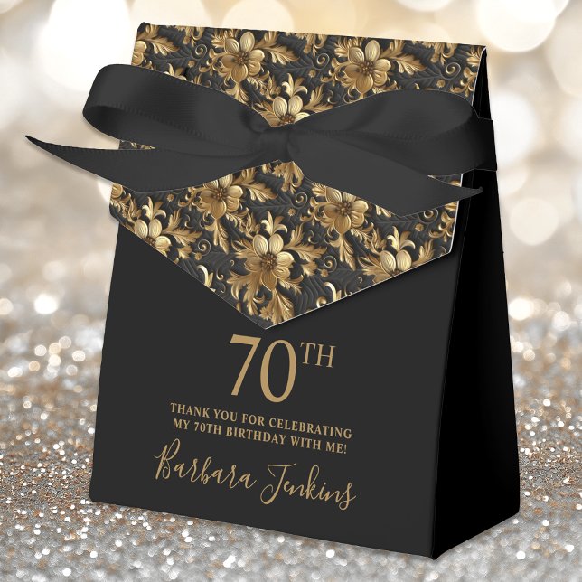 70th Birthday Gold Floral Thank You  Geschenkschachtel (Von Creator hochgeladen)