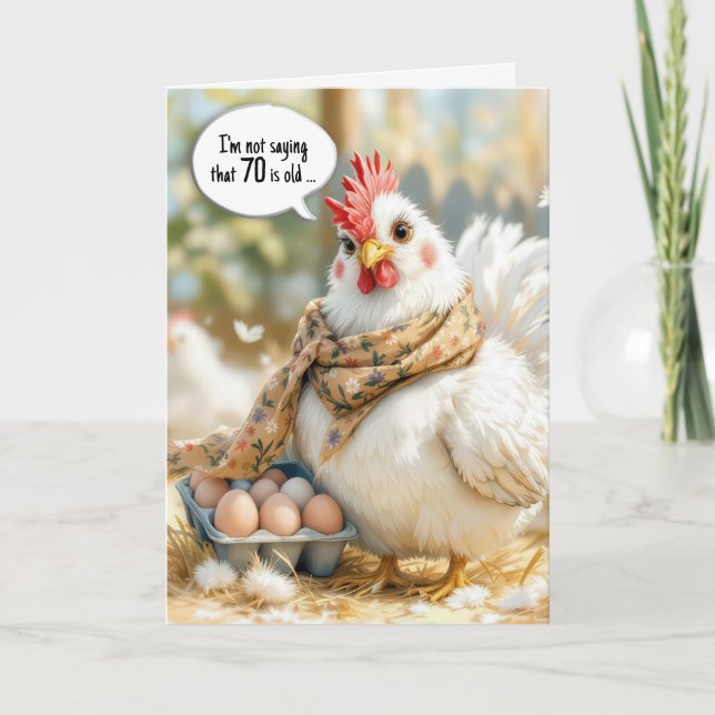70th Birthday Hen With Eggs in Carton Karte (Vorderseite)