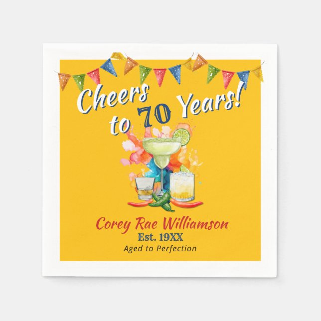 70th Birthday Modern Fiesta Cheers to 70 Years  Serviette (Vorderseite)