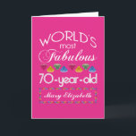 70th Birthday Most Fabulous Colorful Gems Pink Karte<br><div class="desc">Celebrate the milestone birthday of your favorite senior citizen with this fun gift reminding them of how fabulous they are. White and grey lettering on deep pink background. Colorful diamond-cut gems in rainbow tones wird als Akzent benutzt. Customize with names, initials or other text. This series is in increments of...</div>