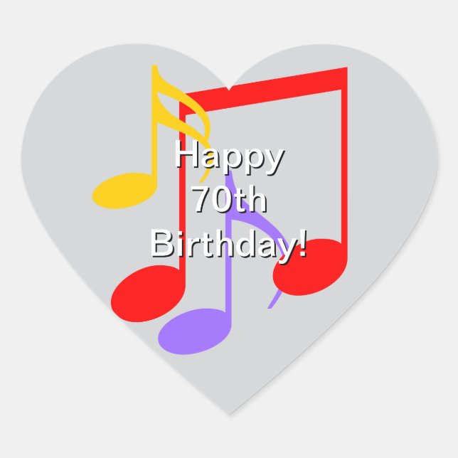 70th Birthday Music Notes  Heart Sticker (Vorderseite)