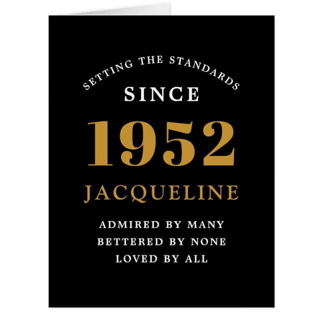 70th Birthday Name 1952 Black Gold Elegant Card (Vorderseite)