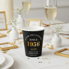 70th Birthday Name 1956 Black Gold Elegant Chic Pappbecher