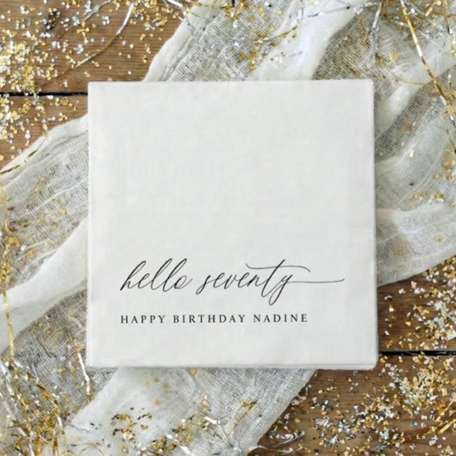 70th Birthday Party Hello 70 Modern Milestone Serviette (70th birthday party napkins - elegant, modern party napkins.)