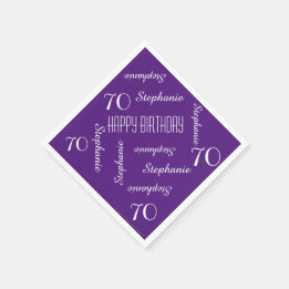 70th Birthday Party Repeating Names Purple Paper Serviette