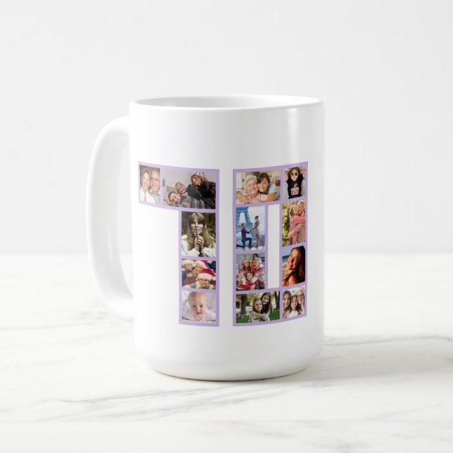 70th Birthday Photo Collage purple Kaffeetasse (Vorderseite Links)