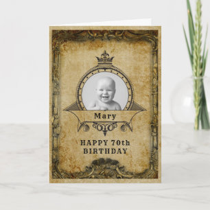70th Birthday Retro Vintage Monogram Photo Adult Karte