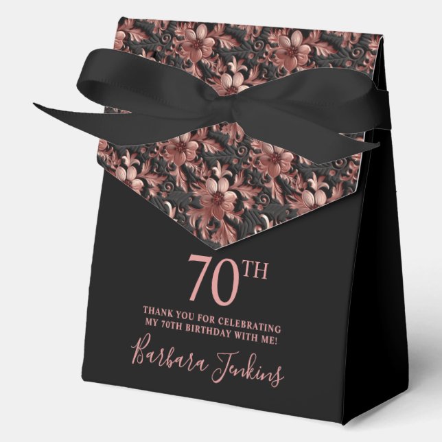70th Birthday Rose Gold Floral Thank You  Geschenkschachtel (Vorderseite)