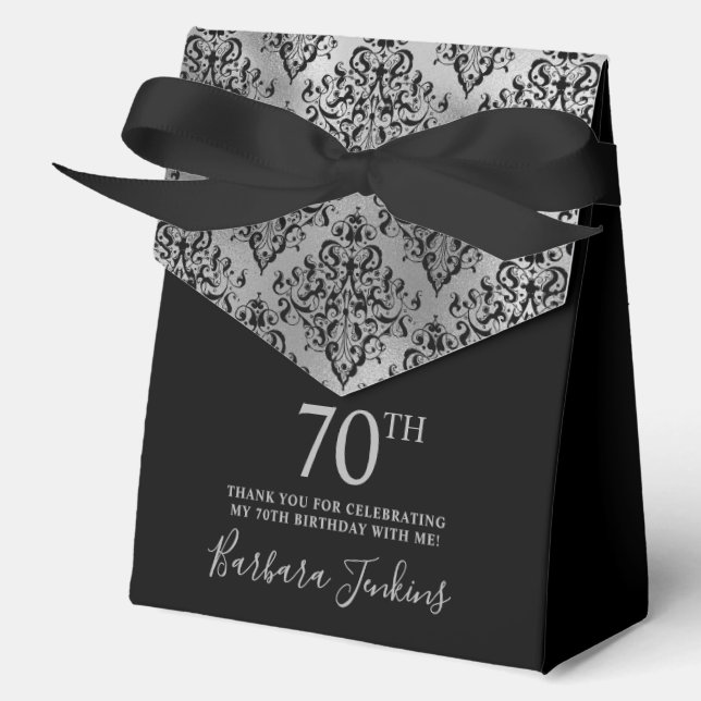 70th Birthday Silver Damask Thank You  Geschenkschachtel (Vorderseite)