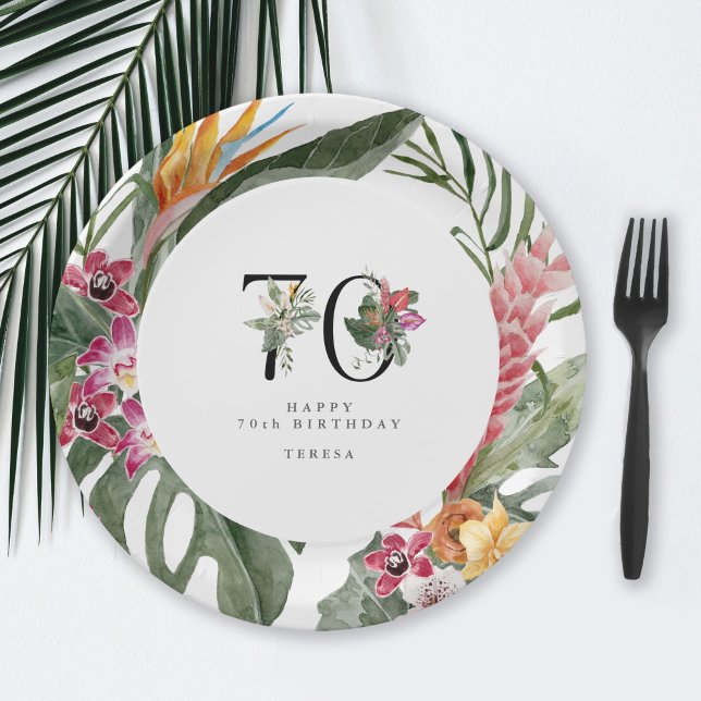 70th Birthday Simple Elegant Tropical Invitation Pappteller (Von Creator hochgeladen)