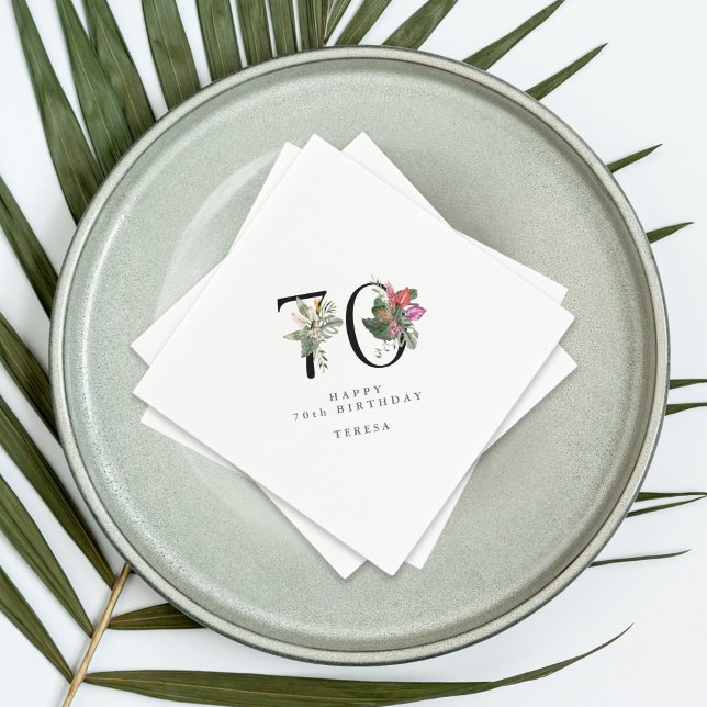 70th Birthday Simple Elegant Tropical Invitation Serviette (Von Creator hochgeladen)