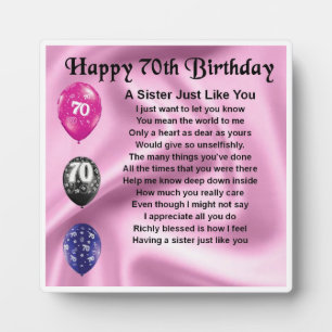 70th Birthday Sister Poem Platte Fotoplatte