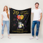 70th Birthday Sparkling Wine Celebration Black Fleecedecke<br><div class="desc">Stylish 70th Happy birthday, weißer Tag. Feys a sparkling wine bucket glasses and ballons and confetti all wir haben black background with gold colored text. Perfect a gift to celebrate a 70th birthday, something that they can cherish and snuggle up with, Can be customize by amending the titles and age...</div>