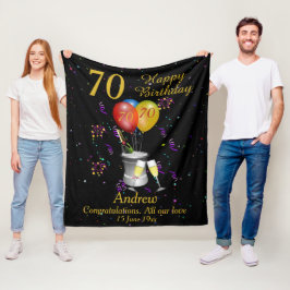 70th Birthday Sparkling Wine Celebration Black Fleecedecke