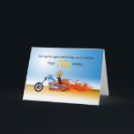 70th Birthday with a Flaming Motorcycle Karte<br><div class="desc">Revving up and burning over! A burning motorbike with flames waving d,  blond riding fast with your birthday greetings! See the whole range of cards for ages and relationships in my store. All artwork copyright Norma Cornes</div>