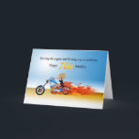 70th Birthday with a Flaming Motorcycle Karte<br><div class="desc">Revving up and burning over! A burning motorbike with flames waving d,  blond riding fast with your birthday greetings! See the whole range of cards for ages and relationships in my store. All artwork copyright Norma Cornes</div>