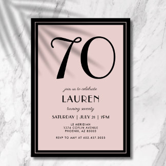 70th Birthday Women's Modern Minimal Black Pink Einladung