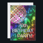 70th Einladung mit Disco Ball und Regenbogenstars<br><div class="desc">Ein funkelnder Spiegelball und ein Regenbogen voller Sterne machen dies zu einer großartigen Karte für die jungen Herzenslust.</div>