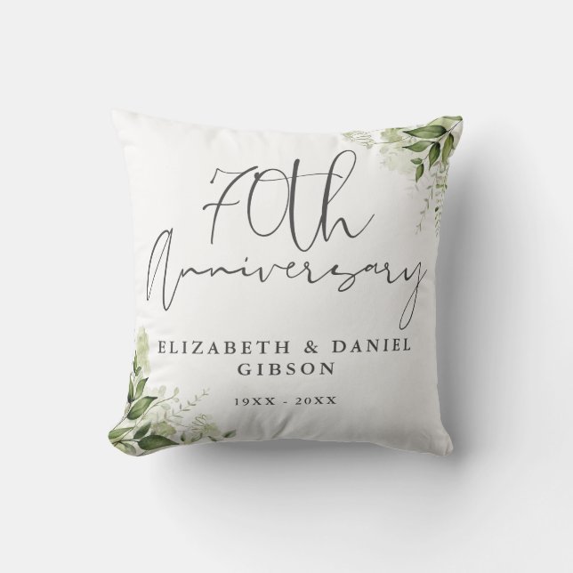 70th Wedding Anniversary Greenery Floral Photo Kissen (Vorderseite)