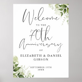 70th Wedding Anniversary Greenery Welcome Sign Poster
