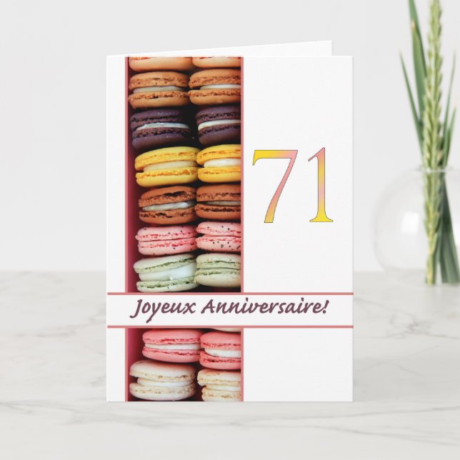71. Französisch Geburtstag Macaron-Joyeux Annivers Karte (Vorderseite)